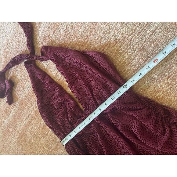 Saylor Burgundy Velvet Burnout Halter Mini Dress Size S Ruched Lined Sexy - Picture 2 of 9